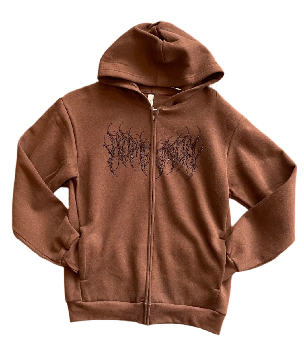 Metal Jewel Zip Hoodie