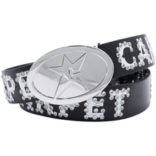 Load image into Gallery viewer, Rhinestone Leather Belt - Black